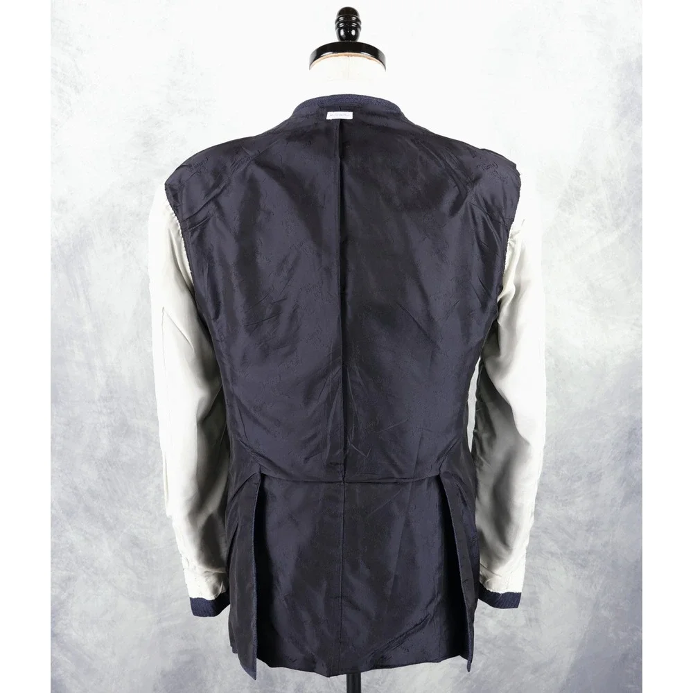Brioni Blazer Mens 44R Navy Blue Double Breasted Peak Lapel Wool Silk Italy